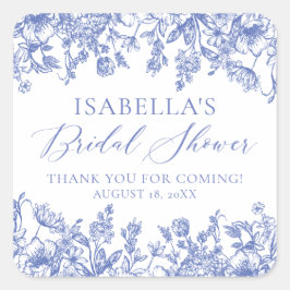 Adesivo Quadrado Chá de Noiva Floral Azul Poeira Vintage Elegante