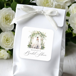 Adesivo Quadrado Chá de Noiva Floral com Verde em Aquarela