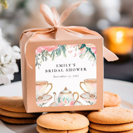 Adesivo Quadrado Chá de Noiva Floral Elegante Festa do Chá