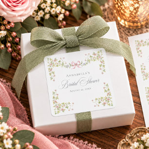 Adesivo Quadrado Chá de Noiva Floral Pastel Vitoriano Elegante