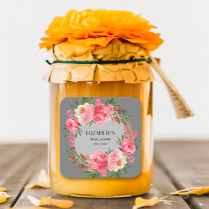 Adesivo Quadrado Chá de Noiva Floral Rosa Aquarela