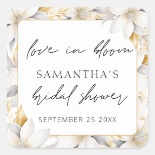 Adesivo Quadrado Chá de Noiva Love In Bloom Florals Nome Data
