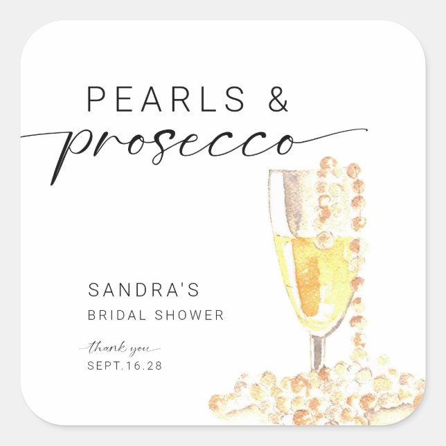 Adesivo Quadrado Chá de Noiva Pérolas e Prosecco Personalizado Mini (Frente)