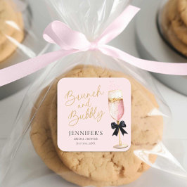 Adesivo Quadrado Chá de Noiva Rosa com Brunch e Champanhe