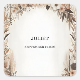 Adesivo Quadrado Chá de Noiva Rústico Boho Jardim Primavera