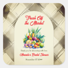 Adesivo Quadrado Chá de Noiva Rústico com Frutas Frescas Recém-cheg