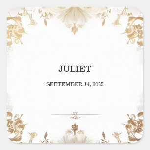 Adesivo Quadrado Chá de Noiva Simples Clássico Formal Branco