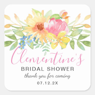 Adesivo Quadrado Chá de panela Amarelo Rosa Brilhante Obrigado