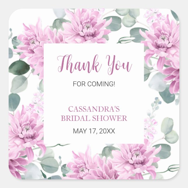 Adesivo Quadrado Chá de panela Botânico Purple Dahlia Eucalyptus (Frente)