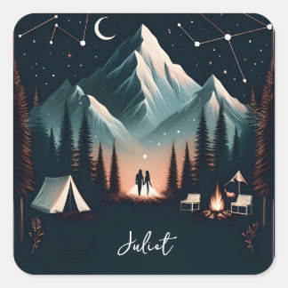 Adesivo Quadrado Chá de panela de acampamento de incêndio na árvore