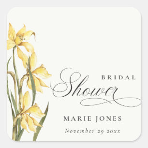 Adesivo Quadrado Chá de panela de Aquarela Floral Amarelo Daffodil