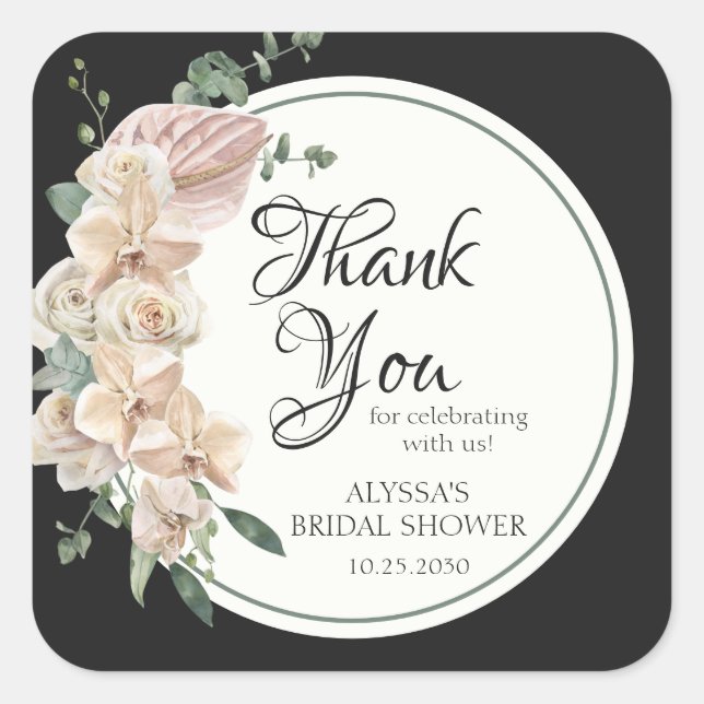 Adesivo Quadrado Chá de panela De Aquarela Floral Tropical Obrigado (Frente)