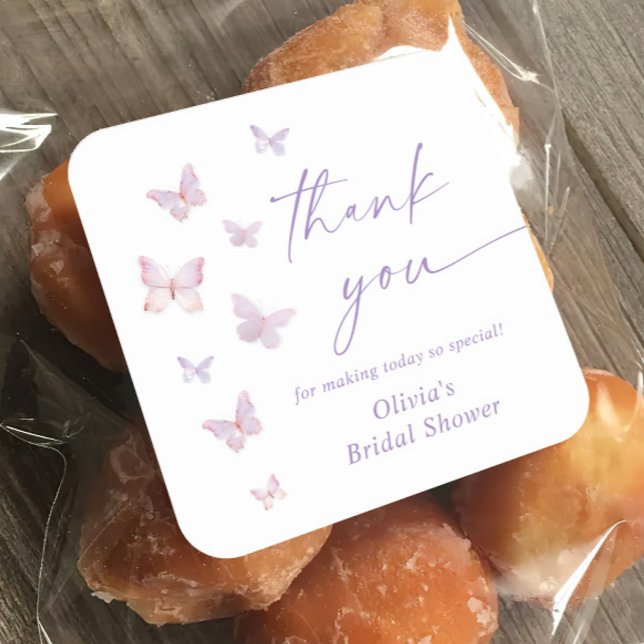 Adesivo Quadrado Chá de panela De Borboleta Obrigado Favor (Criador carregado)