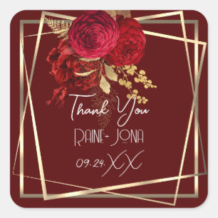 Adesivo Quadrado Chá de panela De Casamento Favor Red Floral Burgun