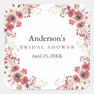 Adesivo Quadrado Chá de panela De Casamento Vintage Chic Floral Wre