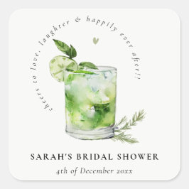 Adesivo Quadrado Chá de panela de coquetel Margarita Verde Elegante