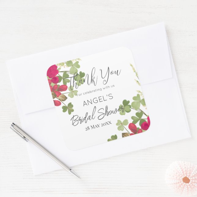 Adesivo Quadrado Chá de panela de Jardim Floral Summer Obrigado (Envelope)