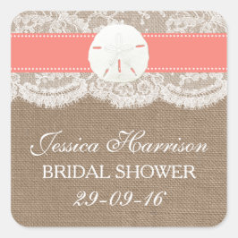 Adesivo Quadrado Chá de panela de praia do Dólar de areia - Coral