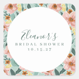 Adesivo Quadrado Chá de panela de Script Floral Cor-de-Rosa Mint