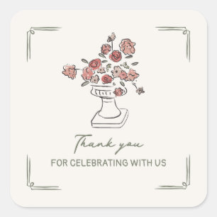 Adesivo Quadrado Chá de panela De Urna Floral De Sage Vermelha Muda