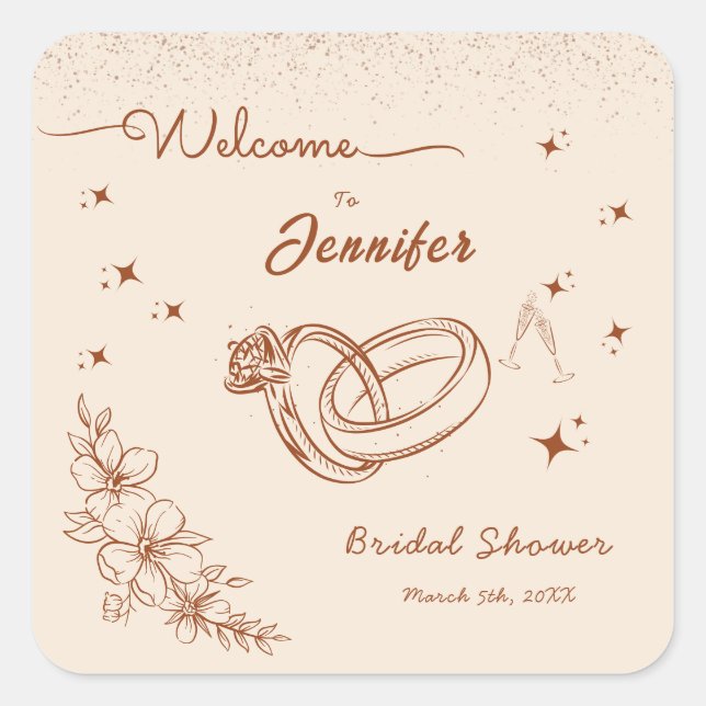 Adesivo Quadrado Chá de panela Desenho de Mão Floral e Anel (Frente)