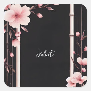 Adesivo Quadrado Chá de panela do Bamboo Pink Sakura Cherry Blossom