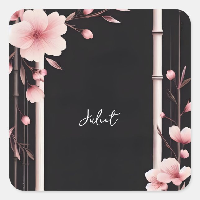 Adesivo Quadrado Chá de panela do Bamboo Pink Sakura Cherry Blossom (Frente)