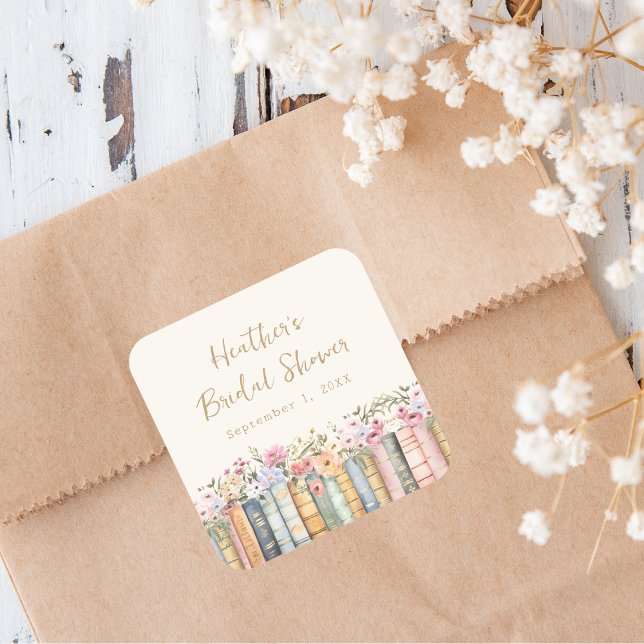 Adesivo Quadrado Chá de panela do Tema do Livro (Book Theme Bridal Shower Sticker
)
