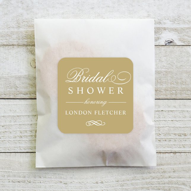 Adesivo Quadrado Chá de panela Dourado Elegante Clássico (Criador carregado)