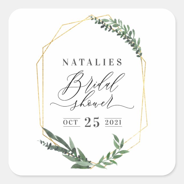 Adesivo Quadrado chá de panela elegante floral verde aquarela (Frente)