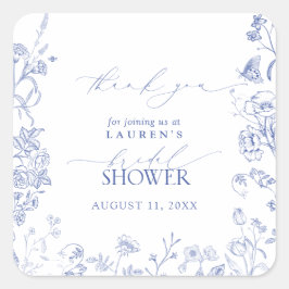 Adesivo Quadrado Chá de panela Floral Branco Azul Muito Obrigado