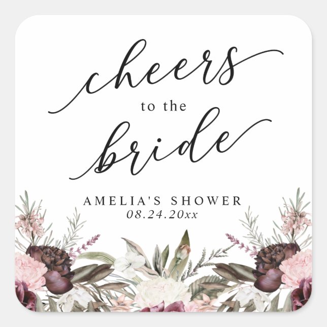 Adesivo Quadrado Chá de panela Floral Burgundy Boho (Frente)