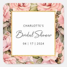 Adesivo Quadrado Chá de panela Floral de Aquarela Rosa