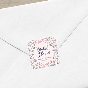 Adesivo Quadrado Chá de panela Floral de Rosas Rosa Elegante