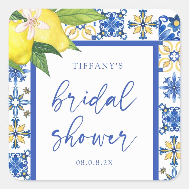 Adesivo Quadrado Chá de panela Mediterrâneo Blue Lemons Obrigado (Frente)