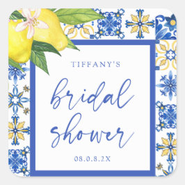 Adesivo Quadrado Chá de panela Mediterrâneo Blue Lemons Obrigado