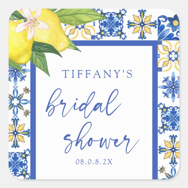 Adesivo Quadrado Chá de panela Mediterrâneo Blue Lemons Obrigado (Frente)