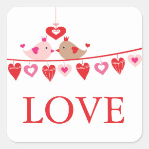 Adesivo Quadrado Chá de panela Modern Love Bird Hearts Obrigado