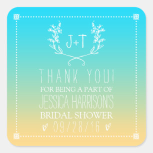 Adesivo Quadrado Chá de panela Monograma Wreath Beach Ombre