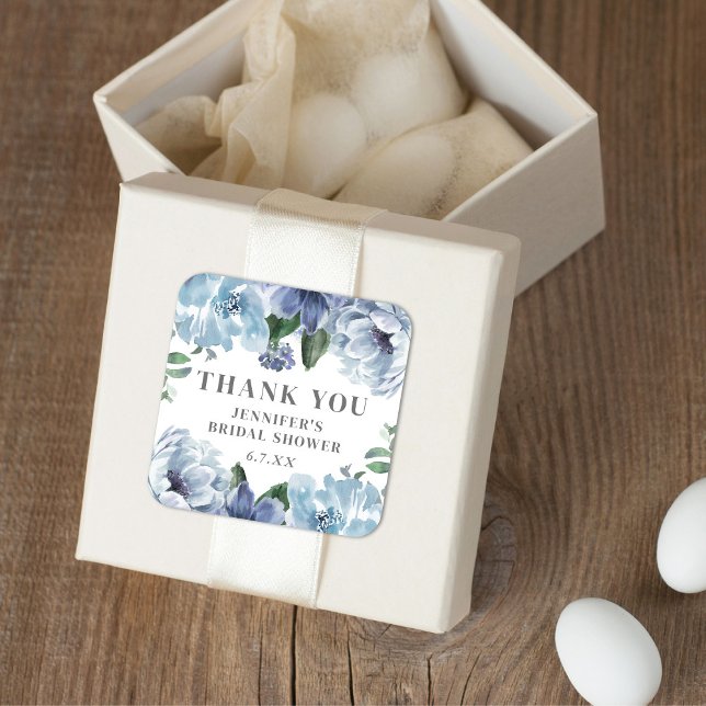 Adesivo Quadrado Chá de panela Romântico Azul Floral a Favor (Criador carregado)