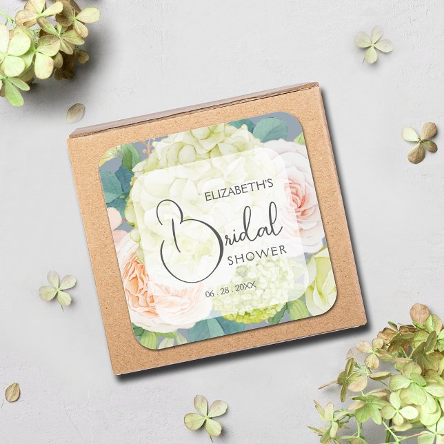 Adesivo Quadrado Chá de panela Romântico das Flores do Jardim (Romantic Garden Flowers Bridal Shower 3" Dusty Blue Square Stickers)
