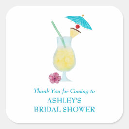 Adesivo Quadrado Chá de panela Tropical de Casamento Piña Colada