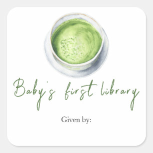 Adesivo Quadrado Chá Matcha Baby shower - primeira biblioteca do be