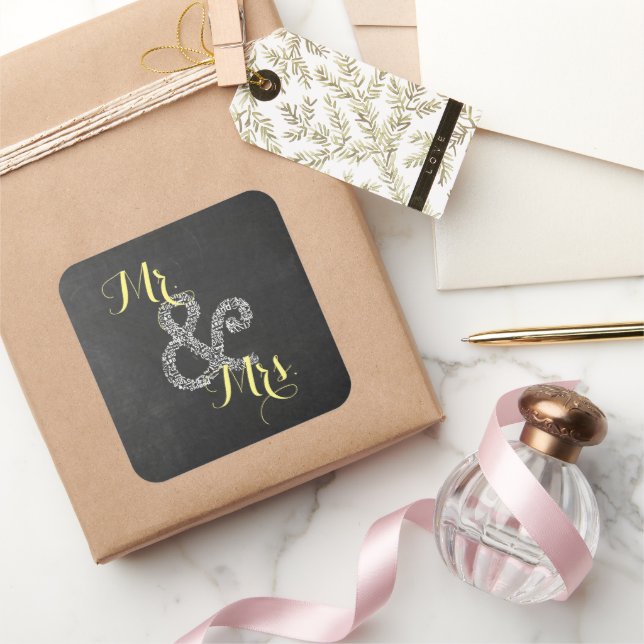 Adesivo Quadrado Chalkboard Autumn Wedding Partido Sr & Sra. (Presentear)