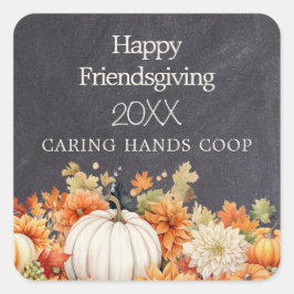 Adesivo Quadrado Chalkboard Fall Pumpkin Floral Friendsgiving Year
