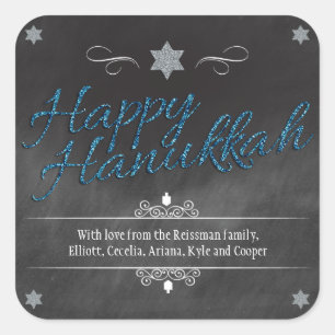 Adesivo Quadrado Chalkboard Faux BlueGlitter Hanukkah