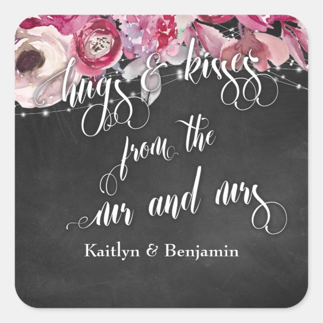 Adesivo Quadrado Chalkboard lança abraços e beijos de nós (Frente)