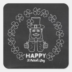Adesivo Quadrado Chalkboard Leprechaun, Dia de São Patrício