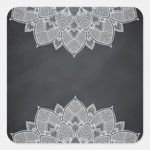 Adesivo Quadrado Chalkboard Lotus Flower Mandala Swirl