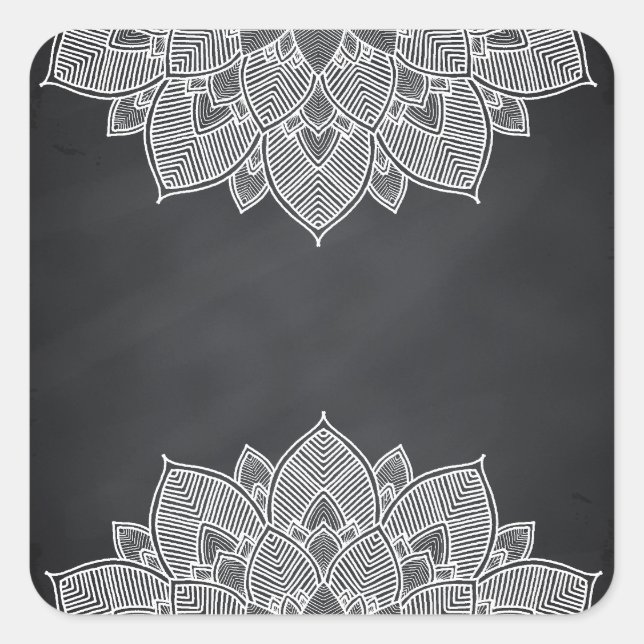 Adesivo Quadrado Chalkboard Lotus Flower Mandala Swirl (Frente)